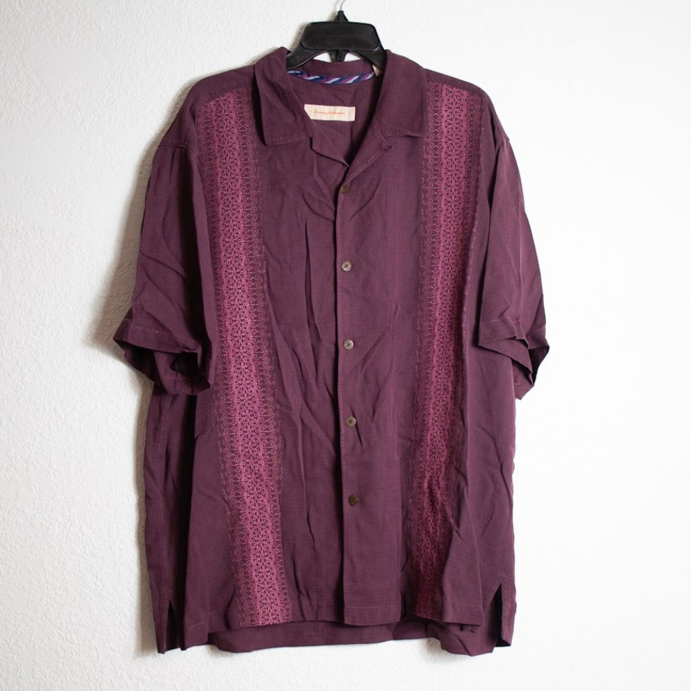 Tommy Bahama Silk Embroidered Hawaiian Button Down Shirts Size XL